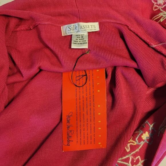 Diane Von Furstenburg Pink Silk Open Cardigan Floral Embroidery Split Cuffs NWT - Picture 7 of 14